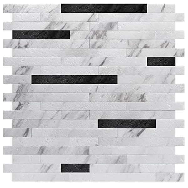 Art3d 10 fogli PVC Backsplash Tile per la buccia della cucina e bastone - marmo bianco impreziosito con nero